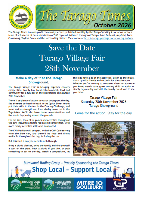 Tarago Times October 2026 Edition